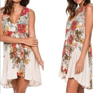 Free People spring summer  floral multi-color Hi-Lo sleeveless mini tunic dress